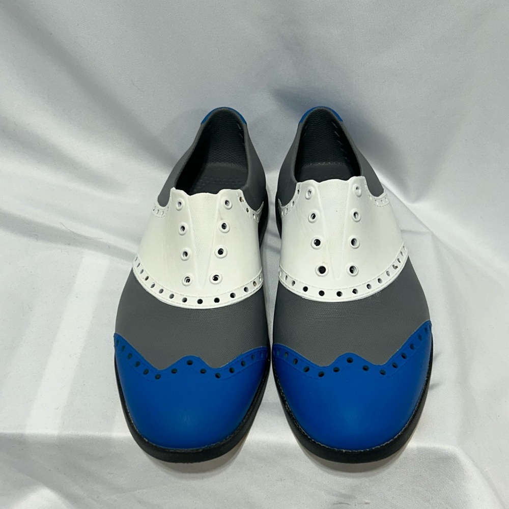 BIIOM Blue and Gray Wingtip Oxfords with Brogue Detailing- golf shoes.